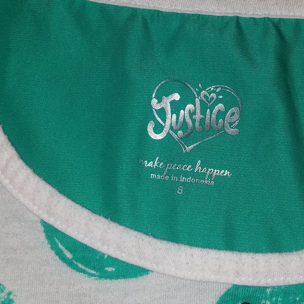 Justice top. Green polka dots Peace